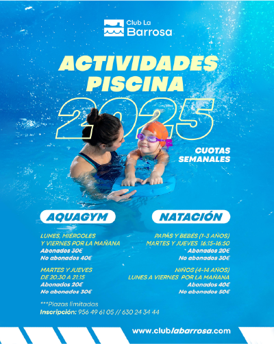Actividades de piscina de Club La Barrosa este 2025 en Chiclana