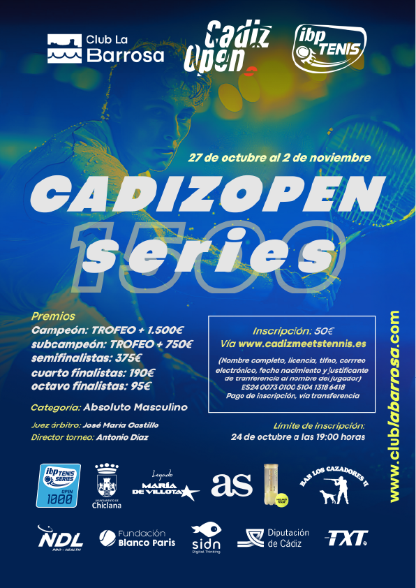Cádiz Open Series 1500: El gran torneo de tenis llegará en octubre a Club La Barrosa