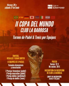 Cartel oficial de la II Copa del Mundo Barrosa, torneo de pádel y tenis por equipos