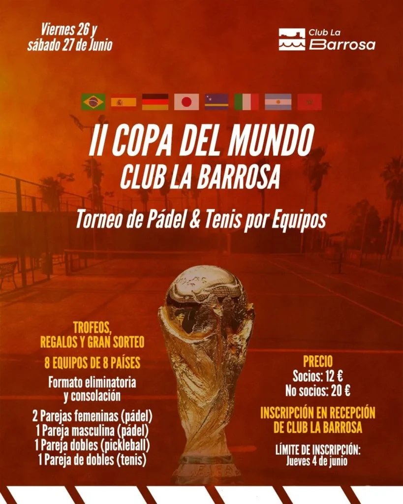 Cartel oficial de la II Copa del Mundo Barrosa, torneo de pádel y tenis por equipos