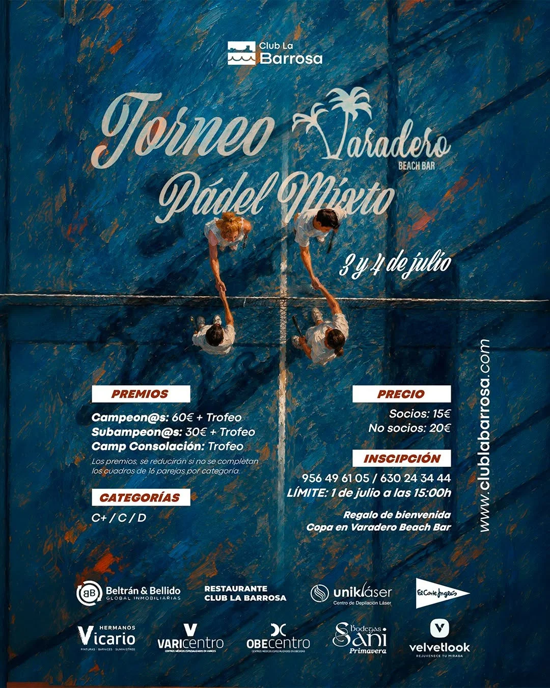 Cartel del torneo de pádel mixto Varadero Beach Bar en el Club La Barrosa