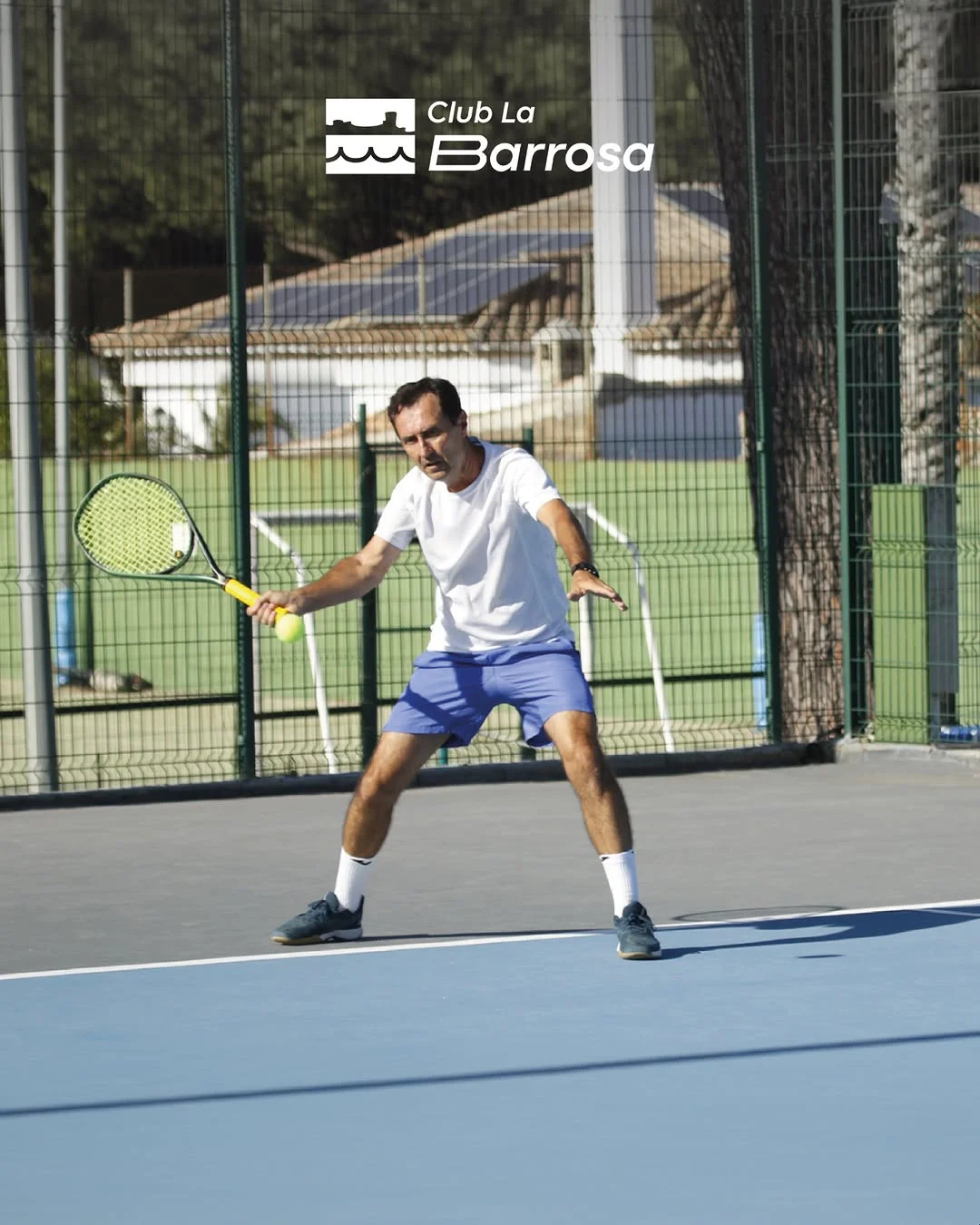 Forehand lateral con palmeras de Sancti Petri al fondo