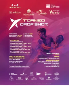 Cartel del Torneo Drop Shot de pádel en el Club La Barrosa del 5 al 8 de agosto de 2026