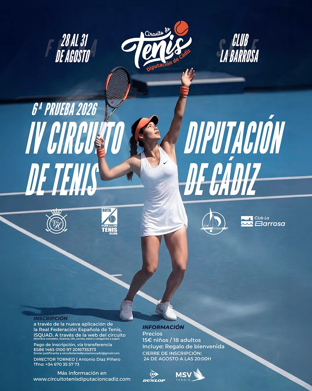 Cartel del Circuito de Tenis Diputación de Cádiz, 6ª prueba 2026 en el Club La Barrosa