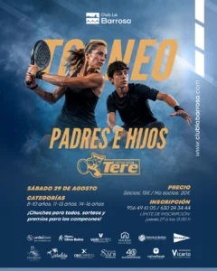 Cartel del Torneo Padres e Hijos de pádel del Club La Barrosa el 29 de agosto