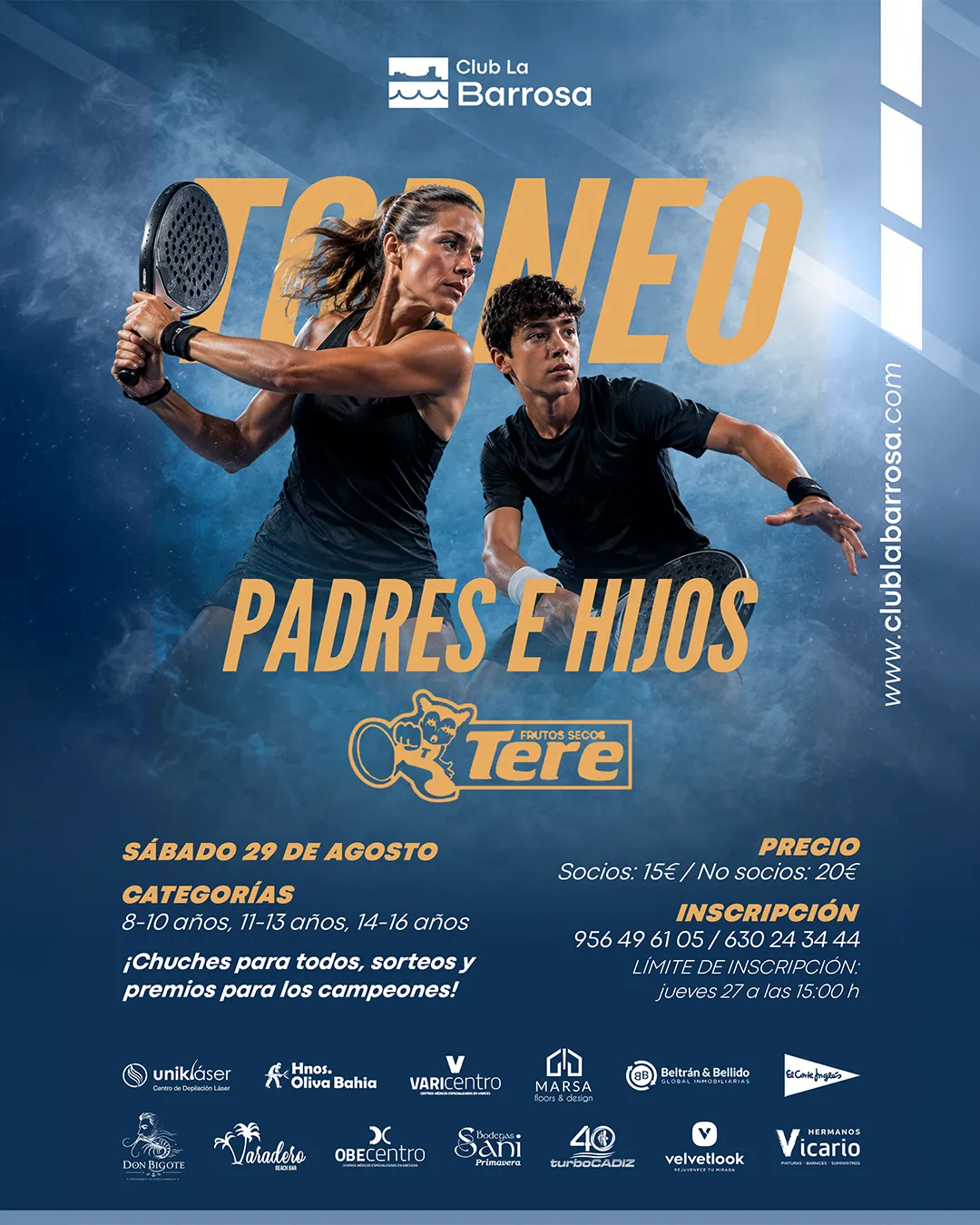 Cartel del Torneo Padres e Hijos de pádel del Club La Barrosa el 29 de agosto