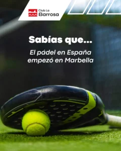Pala de pádel y pelota sobre la pista, imagen sobre la historia del pádel en el Club La Barrosa